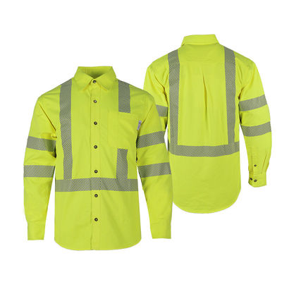 Chemises jaunes réfléchissantes de sécurité de chemises de sécurité de douille longue avec les rayures réfléchissantes