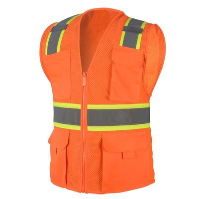 Poches multi en vrac de haut de visibilité de moto de sécurité habillement orange de gilet