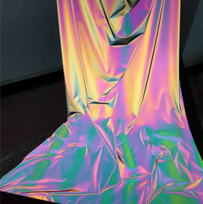 Polyester élastique de bout droit d'arc-en-ciel de tissu de matériel de réflecteur réfléchi iridescent de Spandex